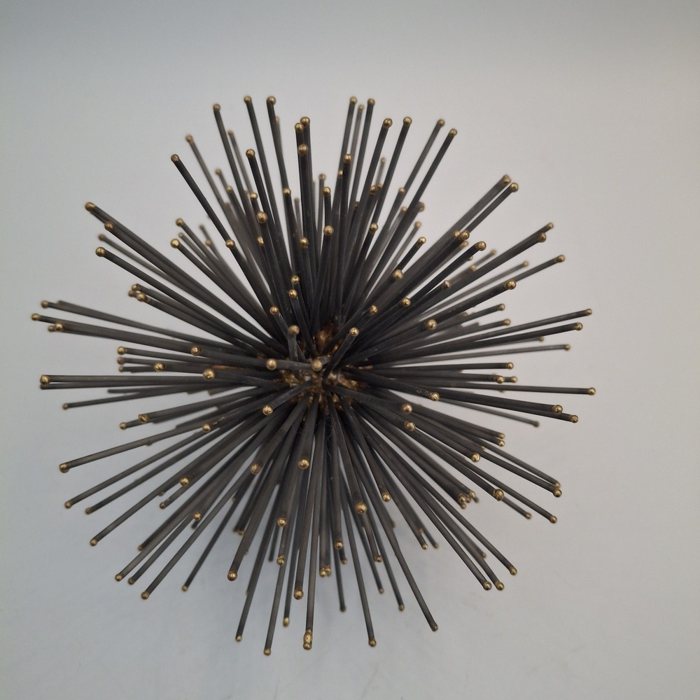 Metal Wire Urchin Sputnik Sphere Desk Sculpture Starburst Gold Tips MCM Style 7"